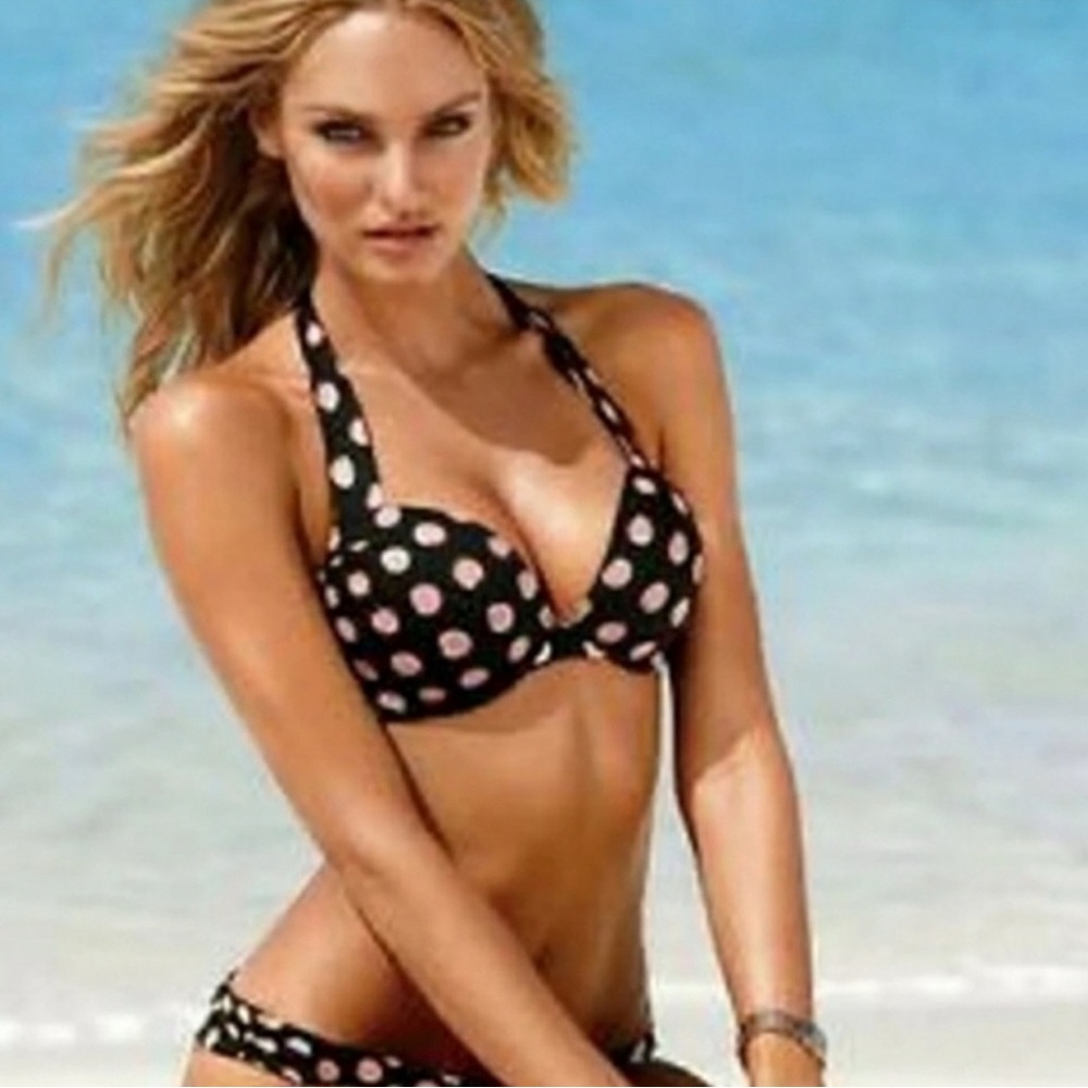SOLD xxxNWT VS  bombshell swim bikinis 👙 pink and black pokedots 34C/M set